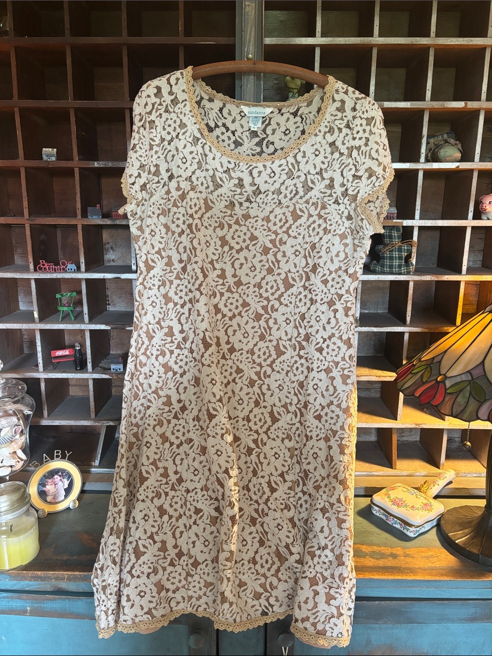 Sundance Cream Lace Overlay Mini Dress
